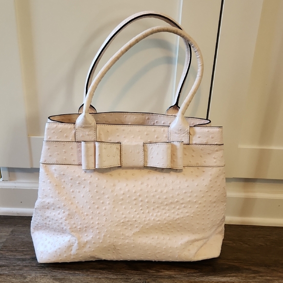 Kate Spade Pink Ostrich Large Tote Bag Purse with Bow Detail - Picture 1 of 13